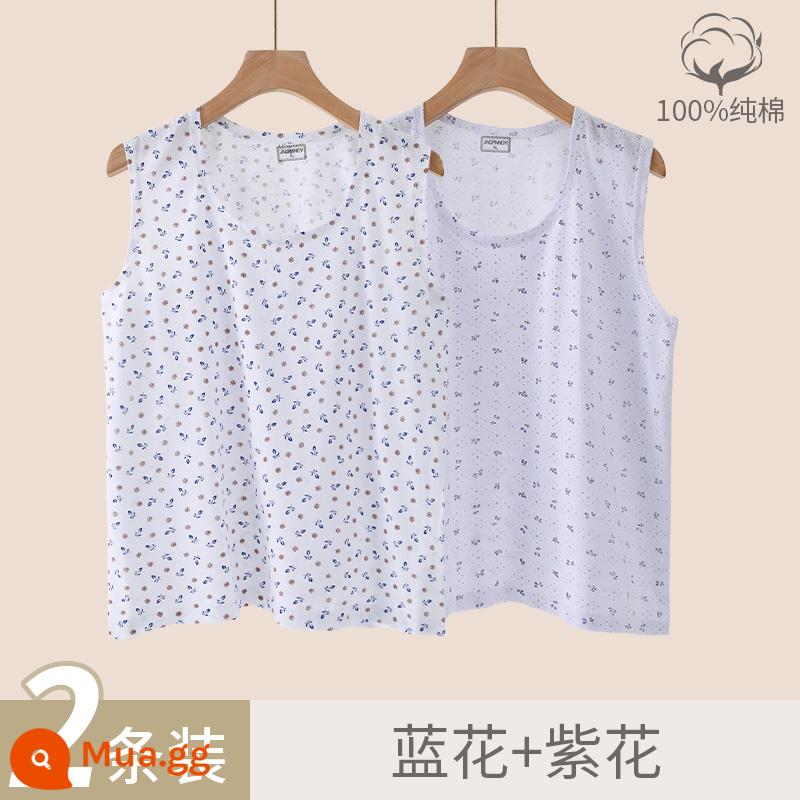 Áo vest nữ trung niên và cao tuổi cotton nguyên chất rời bà già bà nội bông mẹ đồ lót người già áo lót mùa hè phần mỏng - Hoa xanh + hoa tím [hai bông là tiêu chuẩn để thay thế]