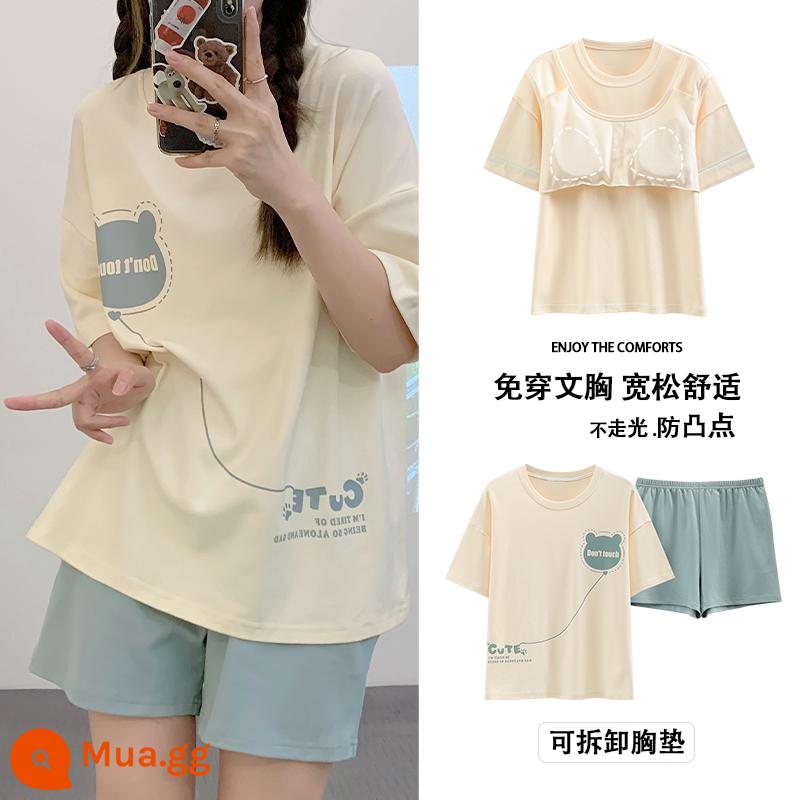 Bộ đồ ngủ có đệm ngực nữ ngắn tay cotton hè mẫu xuân thu 2023 bộ đồ mặc nhà mới mặc ngoài được - Bắc Hương