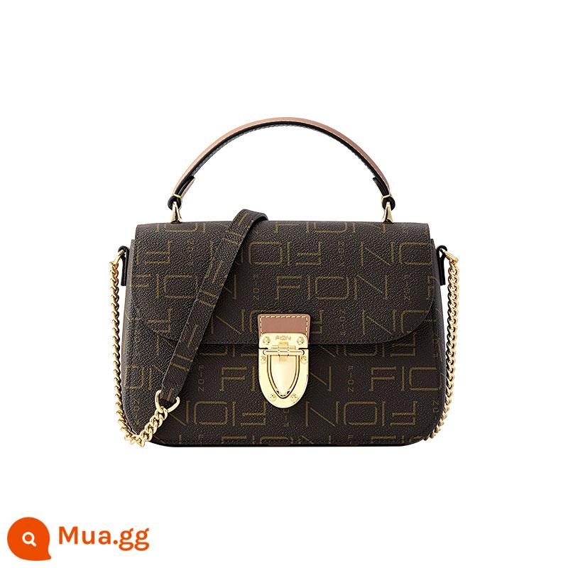 Fion/Fianni presbyopic postman bag 2023 new niche all-match túi vuông nhỏ kết cấu ánh sáng sang trọng túi Messenger nữ - Cà phê/trà (kiểu nhỏ)