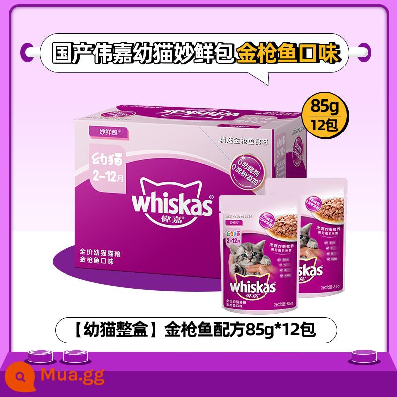 Mèo trưởng thành Weijia gói tươi tuyệt vời 12 gói dưỡng ẩm cho mèo tươi gói thức ăn ướt kín niêm phong đồ ăn nhẹ cho mèo thức ăn chủ yếu cho mèo thức ăn cho mèo Weijia đóng hộp - [Hộp dành cho mèo con] Công thức cá ngừ 85g*12 gói