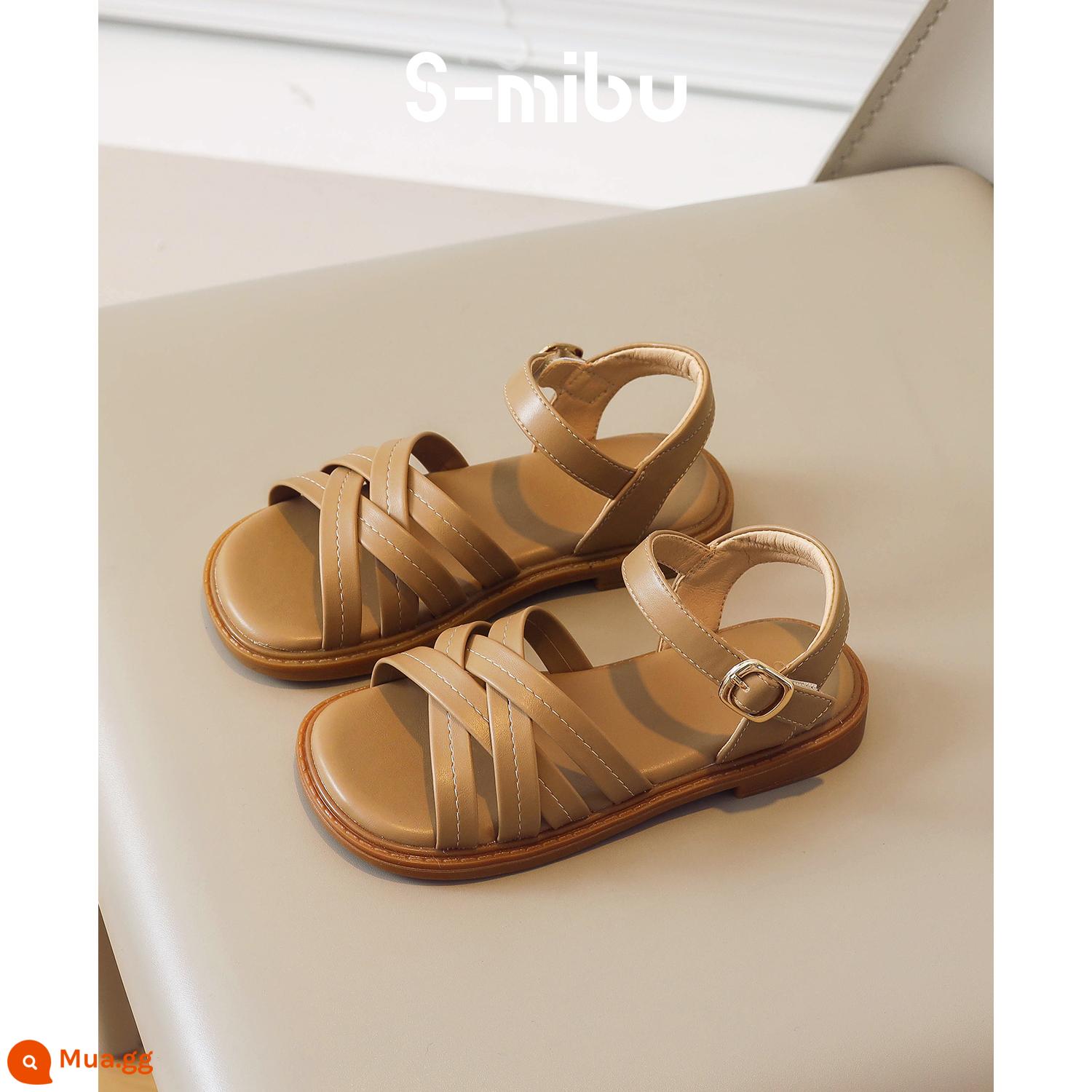 Giày sandal bé gái Xiaomi Bu mùa hè 2023 giày trẻ em cỡ lớn mới giày trẻ em đế mềm giày công chúa bé gái giày mùa hè - Khaki