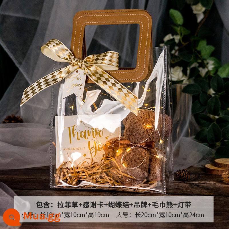 MISSXIU[星情]Túi quà tặng trong suốt tặng kèm túi kẹo cưới di động hộp quà cưới phong cách INS túi quà sinh nhật - Túi sâm panh + gấu + dải đèn LED