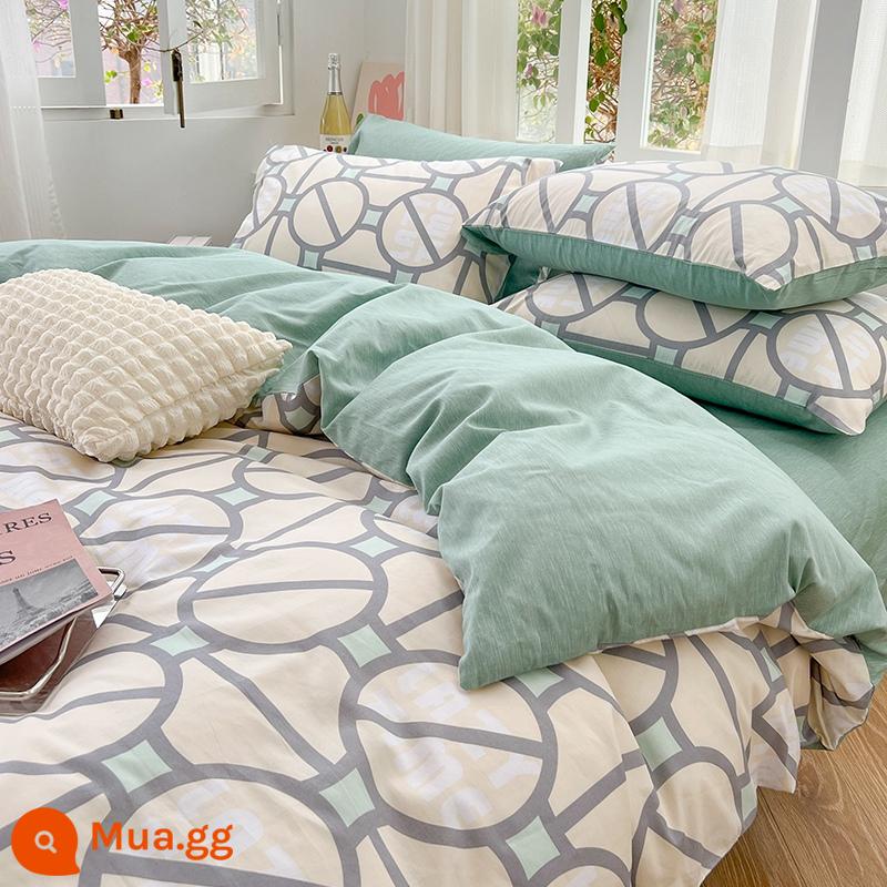 Cotton nguyên chất 4 mảnh 100 giường cotton 3 mảnh vỏ chăn ga trang bị ga trải giường ký túc xá sinh viên vỏ chăn mùa xuân 4 - Thời gian giải trí [cotton thân thiện với da, thích hợp để ngủ khỏa thân]