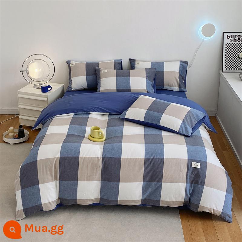 Vỏ chăn bông một mảnh được giặt sạch cotton nguyên chất dày đơn vỏ chăn 150x200 chải 4 món Bộ mùa đông chăn 3 4 - Blue Rain [100% cotton Tân Cương, không vón cục, không phai màu]