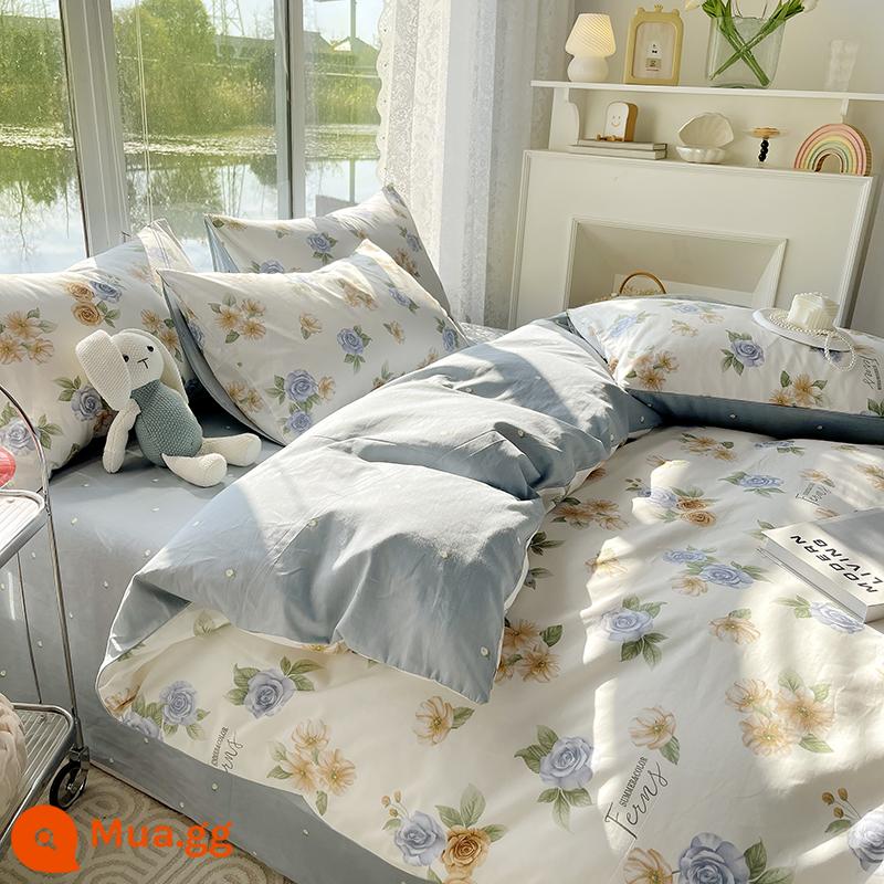 Cotton nguyên chất 4 mảnh 100 giường cotton 3 mảnh vỏ chăn ga trang bị ga trải giường ký túc xá sinh viên vỏ chăn mùa xuân 4 - Hương hoa [cotton thân thiện với da, thích hợp khi ngủ khỏa thân]