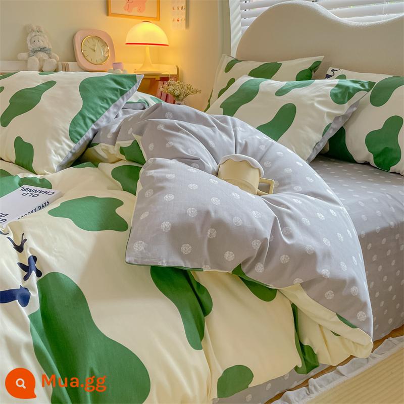 2023 Bộ bốn món cotton mùa thu đông mới cotton nguyên chất 100 cotton vỏ chăn vỏ chăn tấm trang bị tấm chăn ga gối đệm ba mảnh 4 - mây xanh