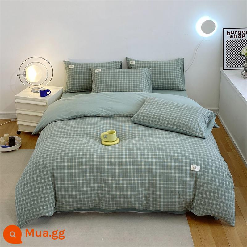 Vỏ chăn bông một mảnh được giặt sạch cotton nguyên chất dày đơn vỏ chăn 150x200 chải 4 món Bộ mùa đông chăn 3 4 - Bánh pudding xanh [100% cotton Tân Cương, không vón cục, không phai màu]