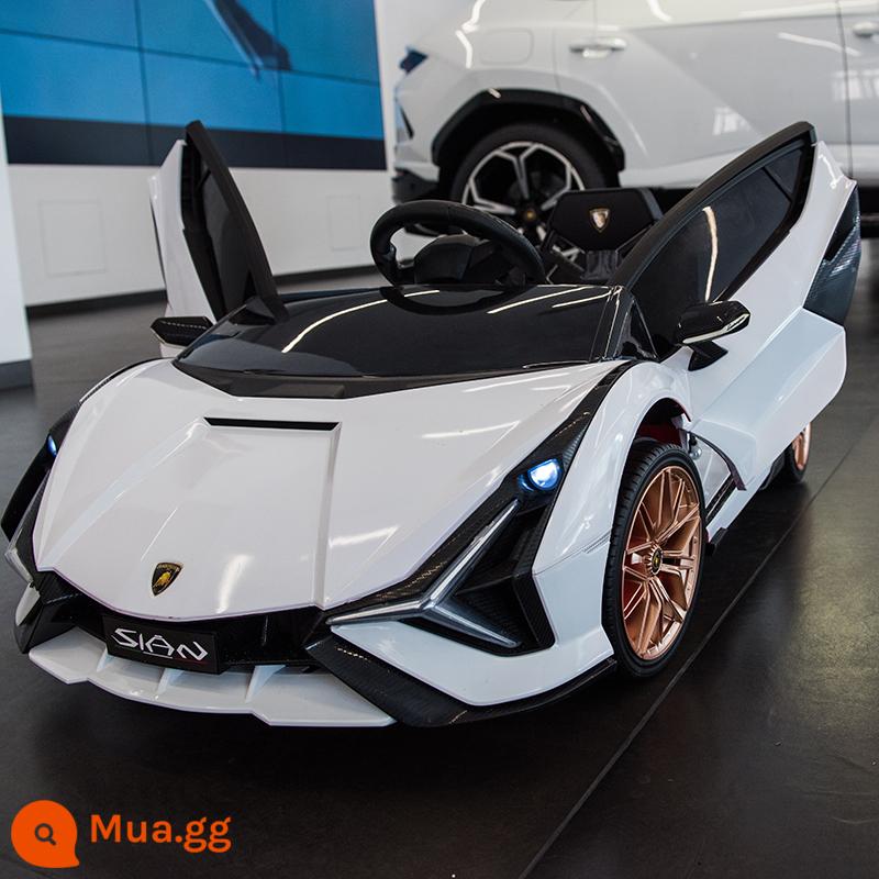 Ô tô điện trẻ em Lamborghini 4 bánh có điều khiển từ xa cho bé trai và bé gái bé có thể ngồi người đồ chơi xe đẩy - Ổ đĩa kép màu trắng + pin lithium + ghế nhựa