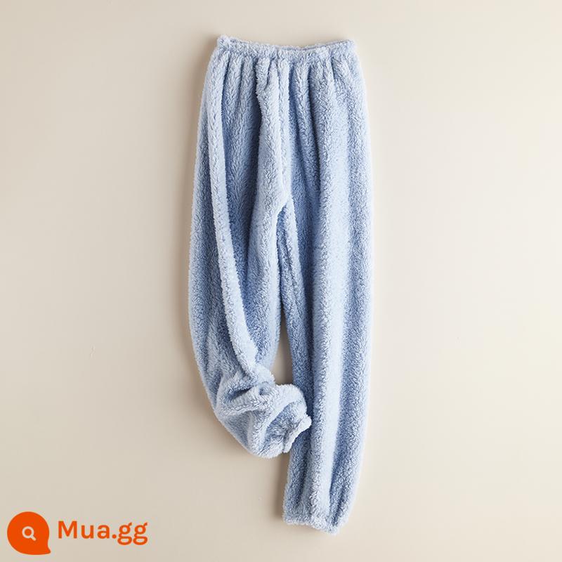 Mùa xuân và mùa thu cotton nguyên chất Bộ đồ ngủ nữ Bộ thu đông 2023 nhà mới mặc quần dài tay nữ màu trơn Bộ 2 món - Quần xanh [nhung san hô]