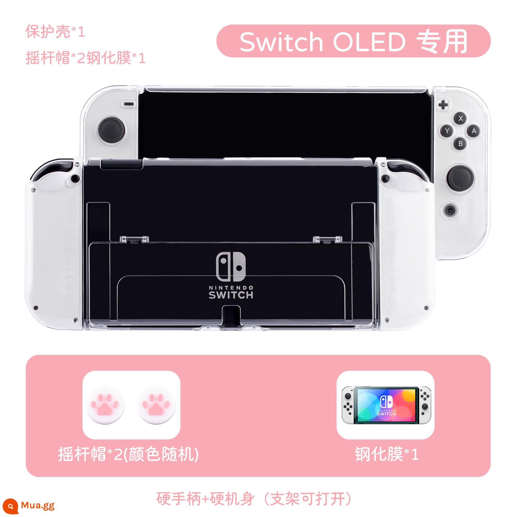 PawDiary Bộ chuyển đổi Nintendo oled vỏ bảo vệ mờ đặc biệt vỏ cứng vỏ bảo vệ tay cầm riêng biệt - OLED trong suốt (tay cầm cứng + thân cứng)