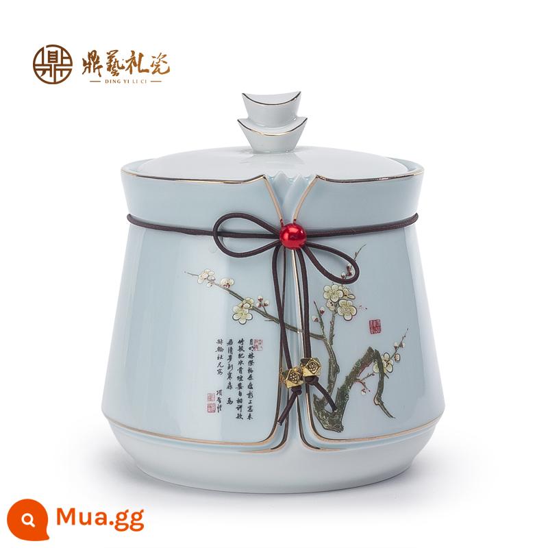 Dingyi Literati Tea Caddy Hộp quà tặng bằng gốm Bao bì Bán buôn Hộp trà tùy chỉnh Caddy trà Lễ hội mùa xuân Trà đạo Trang trí cao cấp - Lọ nhỏ màu xanh nhạt 113 văn nhân không có hộp quà