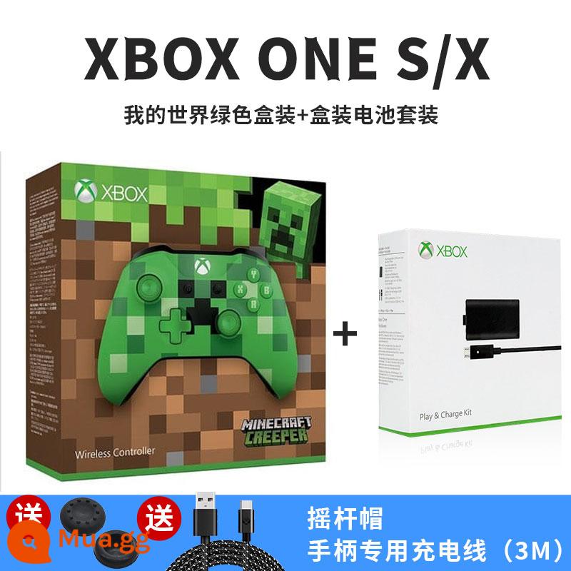 Thích hợp cho tay cầm Microsoft xbox Bluetooth không dây rung hơi chân trời PC máy tính tay cầm chơi game mới - Hộp Điều Khiển ONE S + Bộ Pin Minecraft Green