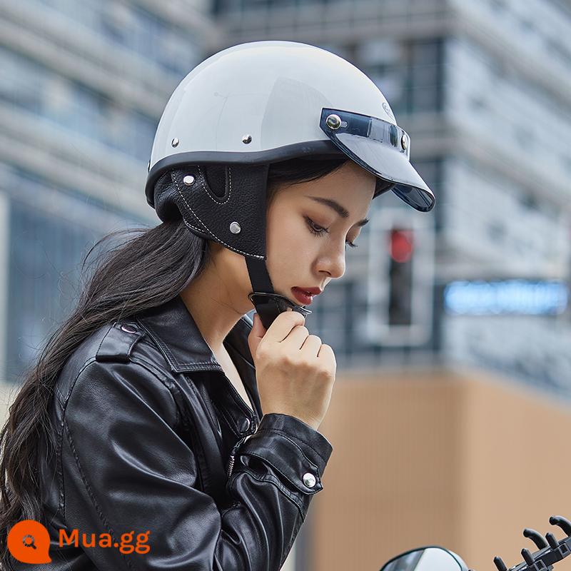 GXT xe máy nam mùa hè Harley Mũ bảo hiểm nửa Retro muỗng Mũ bảo hiểm nữ xe ô tô điện sợi carbon xe máy - MT-2 màu trắng