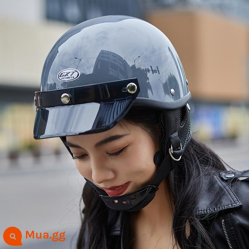 GXT xe máy nam mùa hè Harley Mũ bảo hiểm nửa Retro muỗng Mũ bảo hiểm nữ xe ô tô điện sợi carbon xe máy - Xi măng MT-2 màu xám