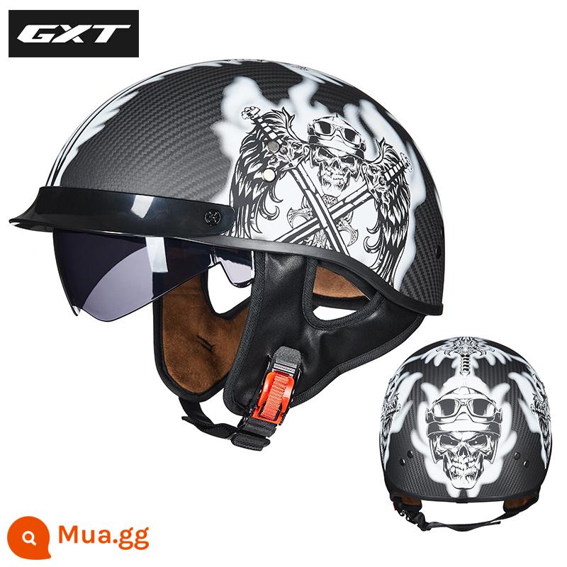 GXT xe máy nam mùa hè Harley Mũ bảo hiểm nửa Retro muỗng Mũ bảo hiểm nữ xe ô tô điện sợi carbon xe máy - Sword Skull (phiên bản sợi carbon)