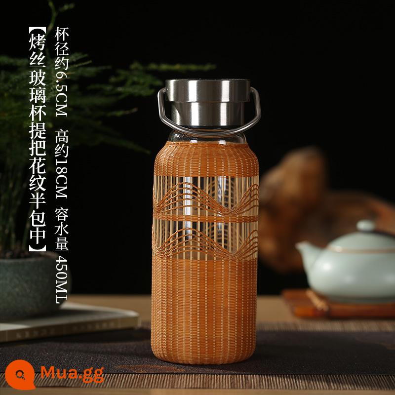 Trung Quốc Handmade Tre Dệt Tơ Tre Tách Trà Chống Bỏng Nước Mũm Mĩm Cốc Bụng Lớn Cốc Nữ Nước Lạnh cốc Trà Thủy Tinh - Ly nướng hoa 450ml