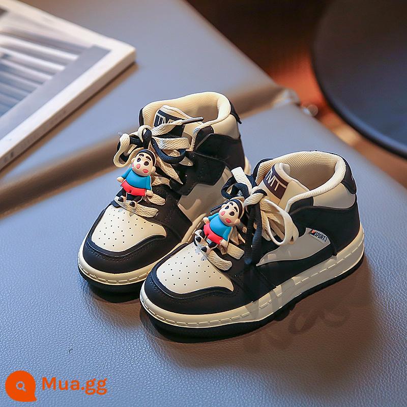 Trẻ Em Giày Trượt Ống Ống Cao Giày Sneaker Bé Trai Mùa Xuân Và Mùa Thu 2023 Thời Trang Bé Gái Hoạt Hình Giày Xu Hướng Mặt Dây Chuyền - đen