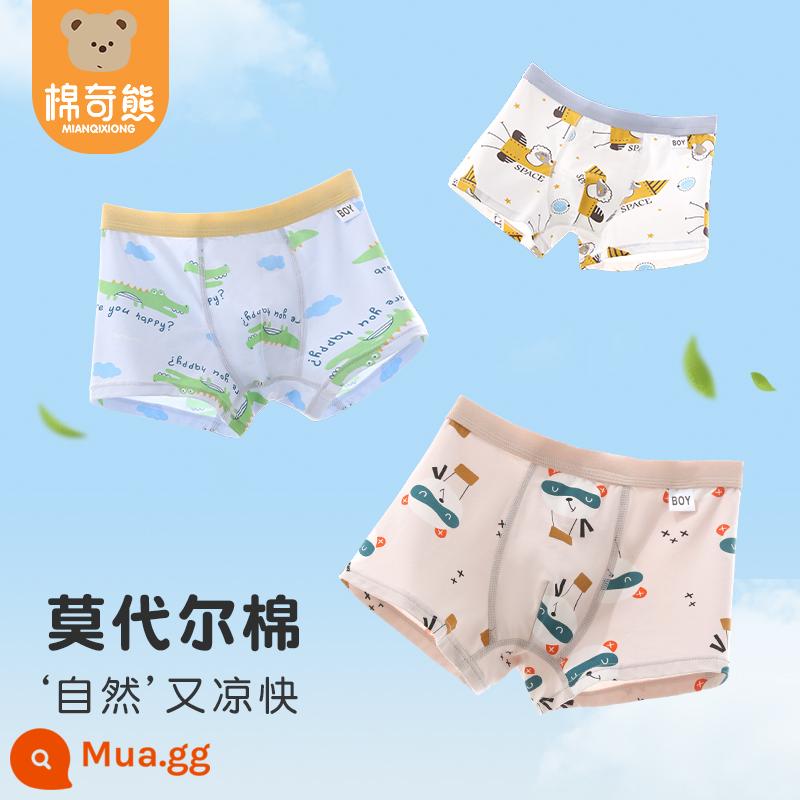 Quần Lót Trẻ Em Nam Cotton Nguyên Chất Quần Boxer Lưới An Toàn Cho Bé Quần Bé Trai Đầu Bé Trai Mùa Hè Quần Lót Boxer Mỏng - 4 miếng gấu thường ngày (bông modal)