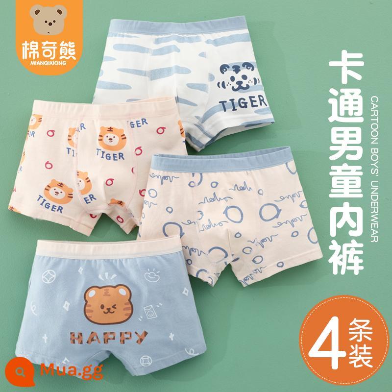 Quần lót bé trai boxer cotton nguyên chất nam bé bốn góc không kẹp mông quần đùi bé trai quần cotton trẻ em - Những chú hổ hoạt hình dễ thương (kiểu cotton) 4 chiếc, mua hai chiếc được giảm giá 3 tệ