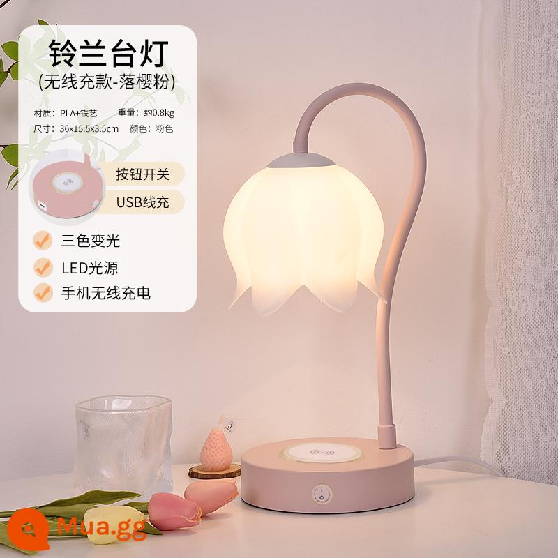 Luminan Flower Blooming Phòng ngủ Phòng ngủ Đèn giường ngủ Senior Girl Light sang trọng 2022 MỚI MỚI NET RED MASTER SADROOM LIGHT NIGHT NIGHT - [Mẫu nút hồng Luo Ying-Có thể sạc không dây điện thoại di động + Sạc USB] Đèn thay đổi ba màu