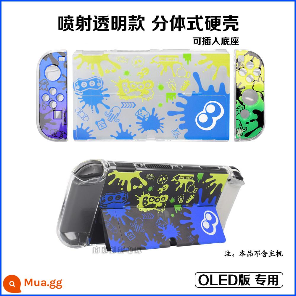 Ajitomo Công Tắc Splatoon Chủ Đề Bảo Vệ Phụ Kiện Đính Đá NS Hộp Thẻ OLED Tay Giá Đỡ Dây - Phiên bản OLED Jet 3 mẫu vỏ cứng hai mảnh trong suốt có thể được đặt trong đế