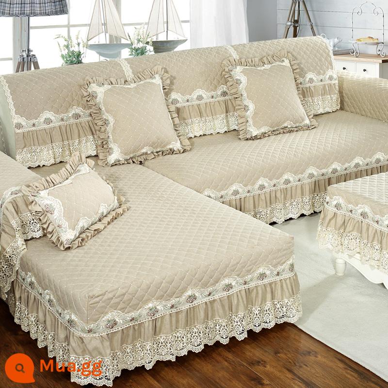 Một bộ hoàn chỉnh của bọc ghế sofa bao gồm tất cả các bộ đệm sofa đa năng đệm bốn mùa chống trượt Bắc Âu đệm dày đơn giản - (Cotton và vải lanh thấm ẩm) Camille-kaki