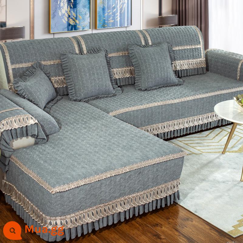 Một bộ hoàn chỉnh của bọc ghế sofa bao gồm tất cả các bộ đệm sofa đa năng đệm bốn mùa chống trượt Bắc Âu đệm dày đơn giản - (Chenille) Phong cách châu Âu—màu xám