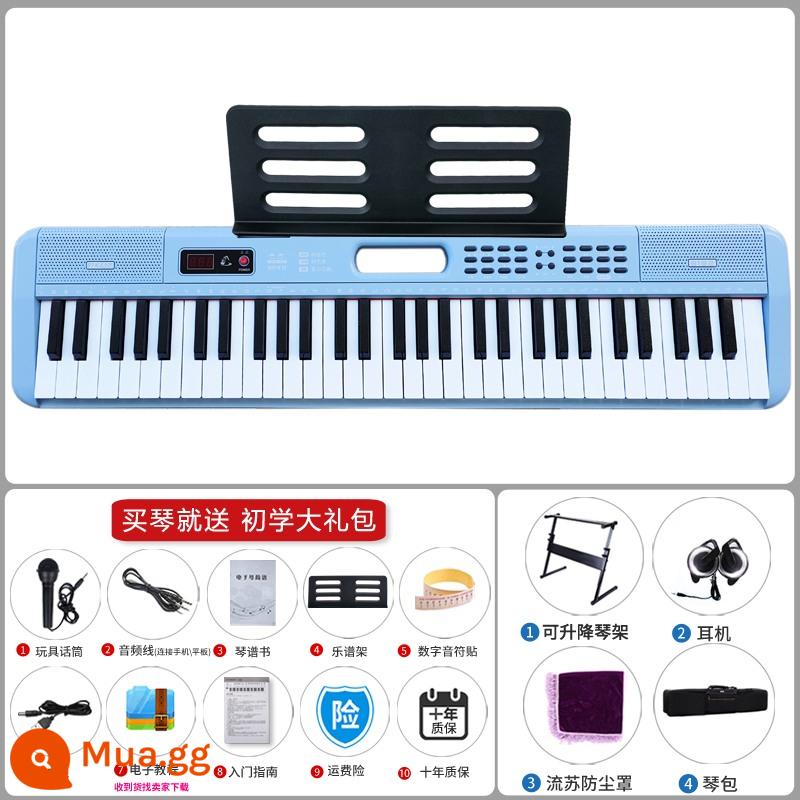 Đàn piano điện tử dành cho người mới bắt đầu trẻ em trưởng thành 61 phím giáo viên mẫu giáo đặc biệt dành cho bé gái tại nhà đàn piano di động thông minh - Màu xanh + giá đỡ đàn piano + vỏ đàn piano + tai nghe + túi đựng đàn piano