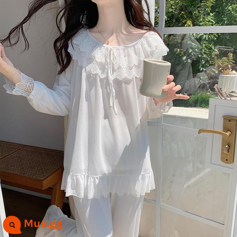 Xuân Thu Modal cotton dài tay quần ren ngọt ngào phong cách công chúa cổ tích thường ngày 2 bộ trang phục dành cho nữ - 511# trắng [tay áo dài và quần dài]