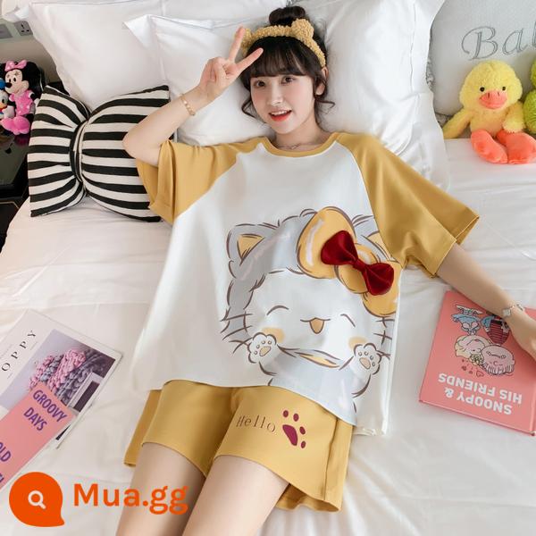 Bộ đồ ngủ ngắn tay ngọt ngào cho nữ mùa hè rộng rãi quần đùi học sinh cotton nguyên chất thường ngày mặc ở nhà nhỏ tươi bộ đồ hai mảnh hợp thời trang - 7940#