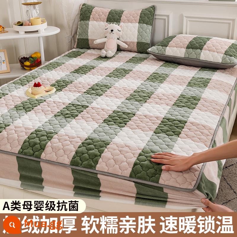 Giường cotton Velvet sữa, giường đơn, 2022 Túi đựng tấm nệm san hô dày mùa đông mới - Lưới lớn xanh [nhung sữa ấm]