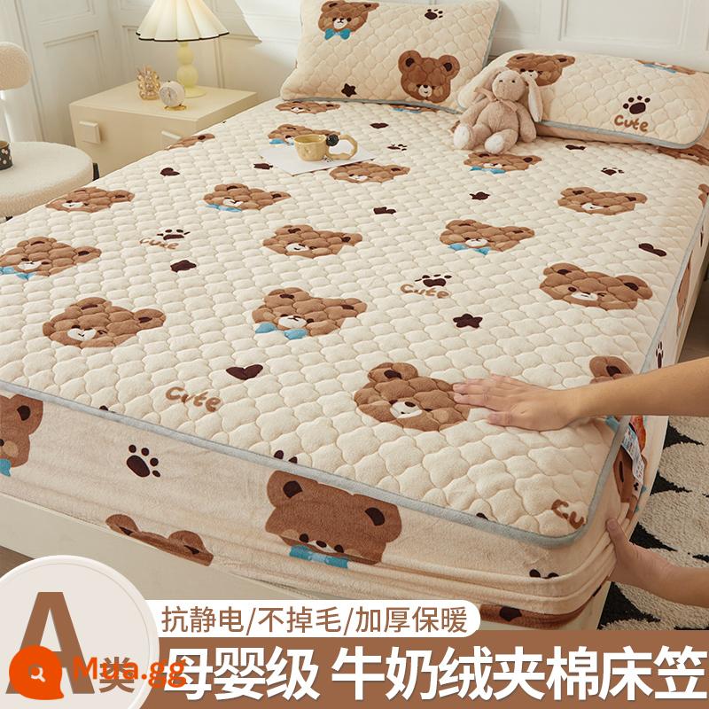 Giường cotton Velvet sữa, giường đơn, 2022 Túi đựng tấm nệm san hô dày mùa đông mới - Andy Bear [lông cừu sữa ấm]