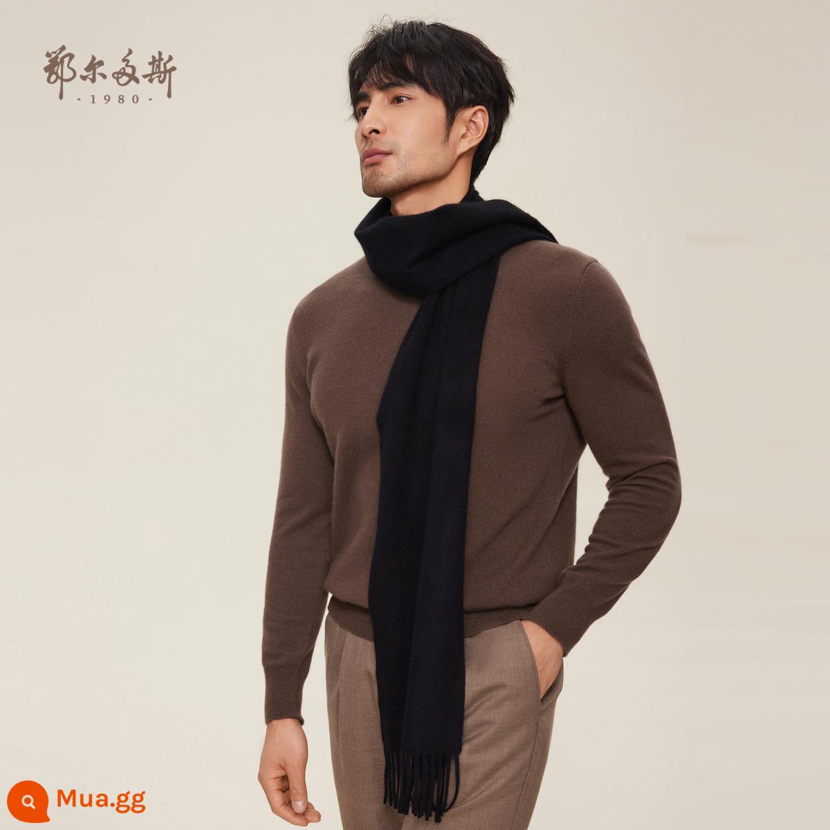 Ordos 1980 nam và nữ cùng phong cách 22 mùa thu đông mới khăn quàng cổ ấm áp toàn bộ bằng cashmere nguyên chất 180x30cm - đen