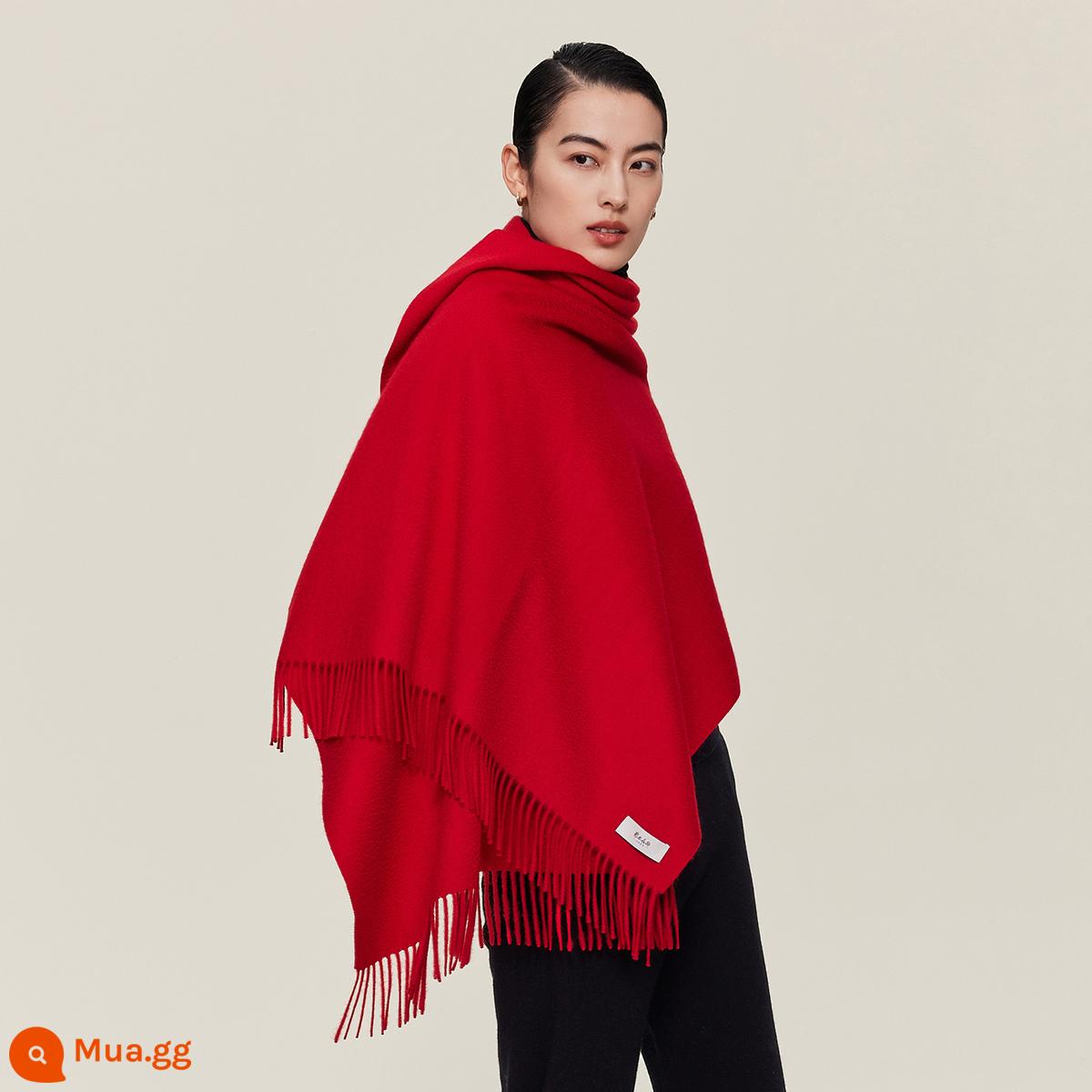 Khăn choàng cashmere tinh khiết Ordos 1980 ấm áp đa năng trong mùa thu đông trang trí tua rua - Đỏ-24