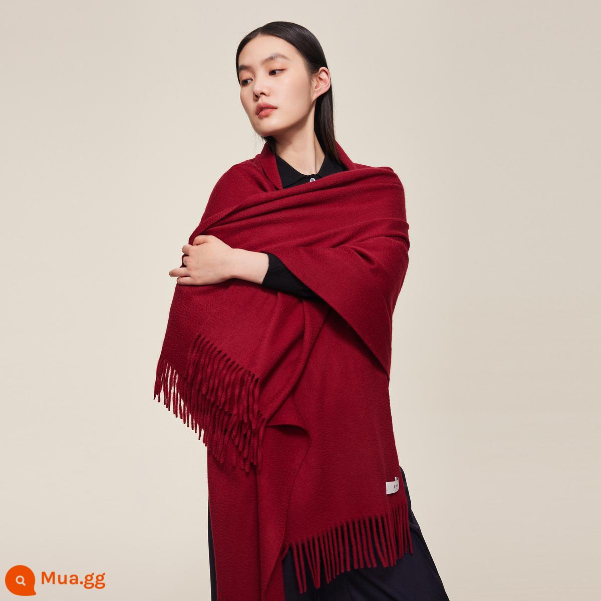 Khăn choàng cashmere tinh khiết Ordos 1980 ấm áp đa năng trong mùa thu đông trang trí tua rua - Đặt hàng trước rượu vang đỏ sẽ được giao hàng trong vòng 30 ngày