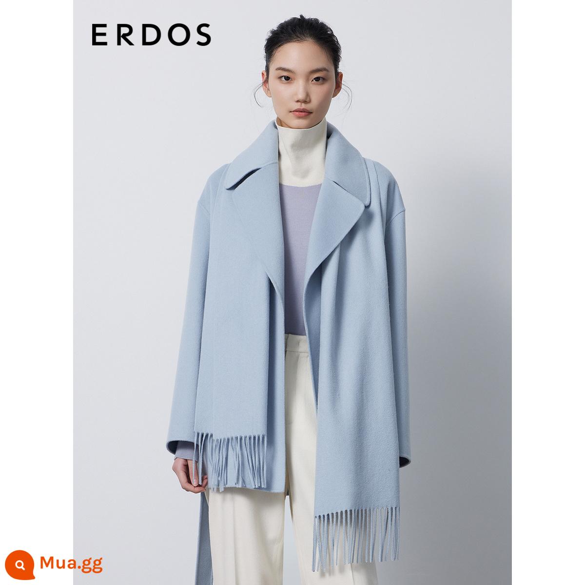 Khăn quàng cổ một lớp cashmere nguyên chất ERDOS 23 sản phẩm mới mùa đông dành cho nam và nữ, màu trơn, khăn quàng dệt kim đa năng và ấm áp - Buổi sáng sương xanh