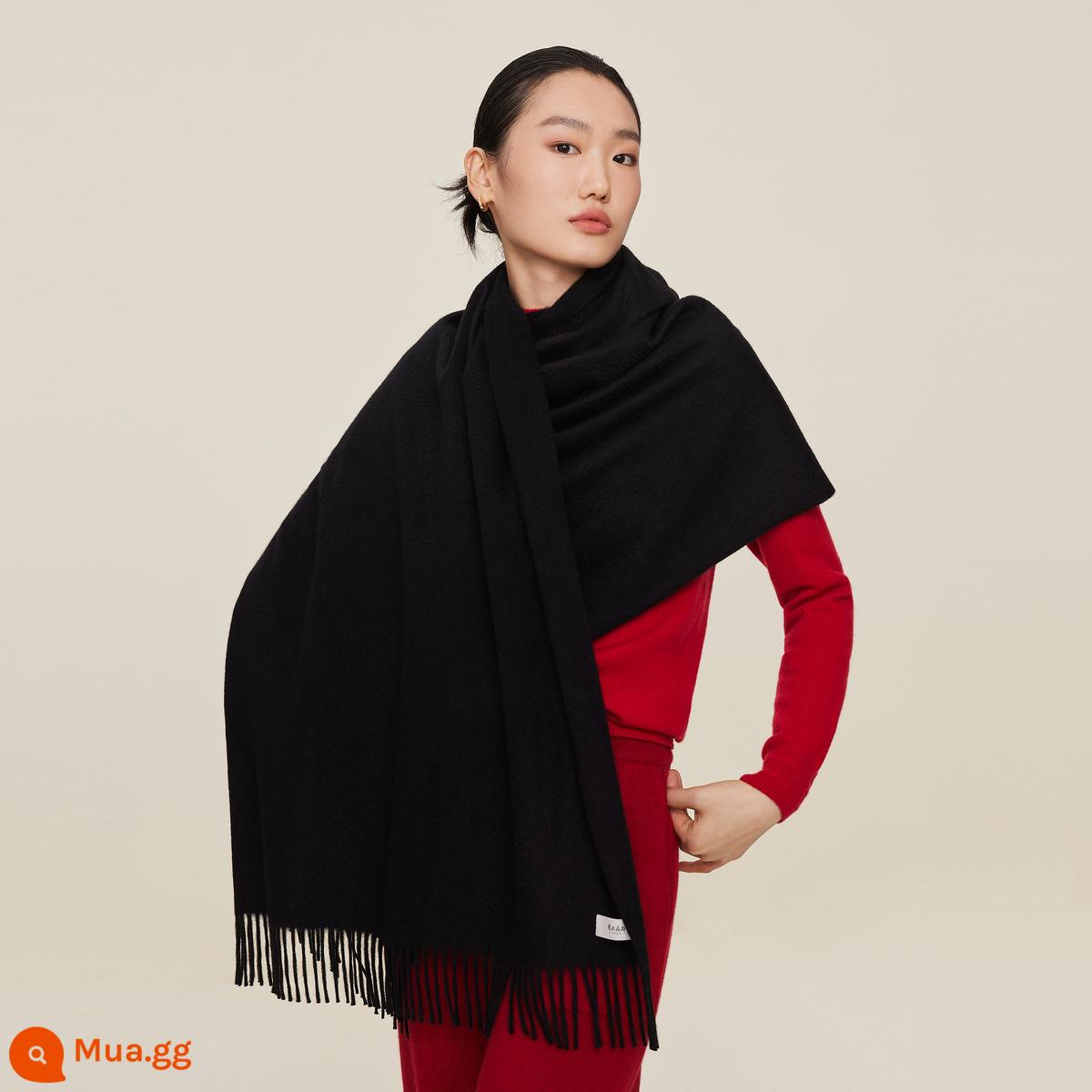 Khăn choàng cashmere tinh khiết Ordos 1980 ấm áp đa năng trong mùa thu đông trang trí tua rua - Bán trước màu đen sẽ được vận chuyển trong vòng 30 ngày