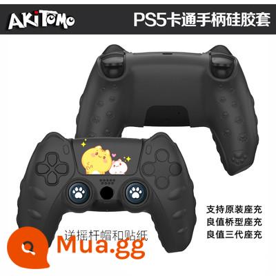 Giá Tốt Chính Hãng Tay Cầm PS5 Vỏ Bảo Vệ Trong Suốt PC Pha Lê Bảo Vệ PS5 Vỏ Cứng Nắp Đính Đá Sạc Ghế Không Dây - Vỏ silicon hình mèo Aji màu đen