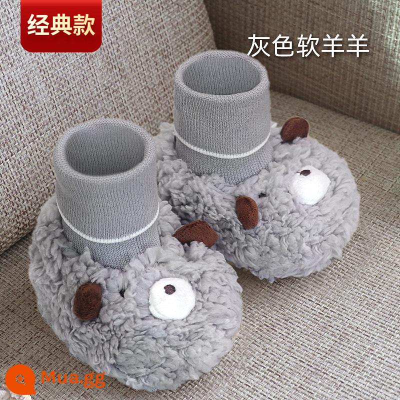 Giày Cho Bé Ấm Tất Sơ Sinh Mùa Thu Đông Chân Có Plus Nhung Dày Vải Cotton Đế Mềm Tầng Giày 6-12 Tháng - Phong cách cổ điển [cừu xám]