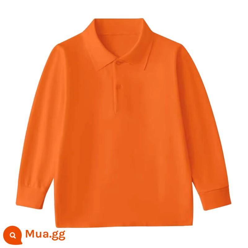 Áo sơ mi Polo trẻ em dài tay có cổ áo thun mùa xuân thu trung và lớn cho bé trai cotton nguyên chất màu trắng đáy áo sơ mi đồng phục học sinh tiểu học nữ - Mẫu màu cam-Áo polo