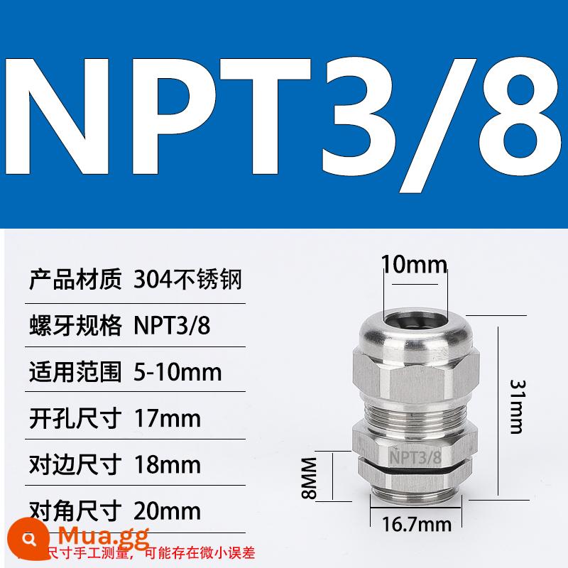 Thép không gỉ 304 chống cháy nổ tuyến kim loại chống thấm nước đầu nối cáp cói nhồi hộp nối khóa mẹ M20 - NPT3/8 (đường kính dây 4-8)