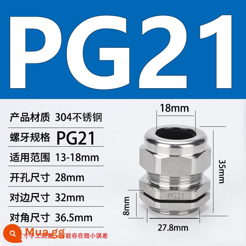 Thép không gỉ 304 chống cháy nổ tuyến kim loại chống thấm nước đầu nối cáp cói nhồi hộp nối khóa mẹ M20 - Khoan lắp đặt PG21 (đường kính dây 13-18) 28