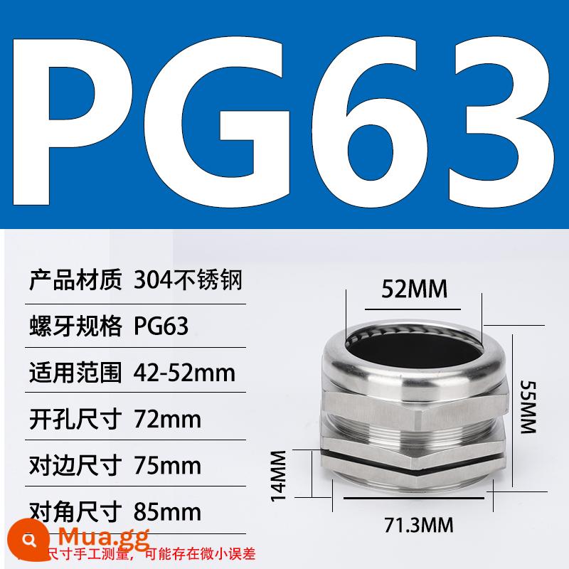 Thép không gỉ 304 chống cháy nổ tuyến kim loại chống thấm nước đầu nối cáp cói nhồi hộp nối khóa mẹ M20 - Khoan lắp đặt PG63 (đường kính dây 42-52) 72