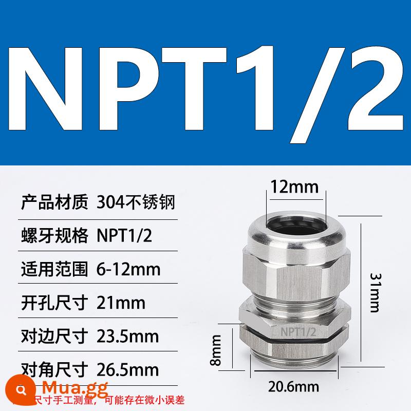 Thép không gỉ 304 chống cháy nổ tuyến kim loại chống thấm nước đầu nối cáp cói nhồi hộp nối khóa mẹ M20 - NPT1/2 (đường kính dây 6-12)