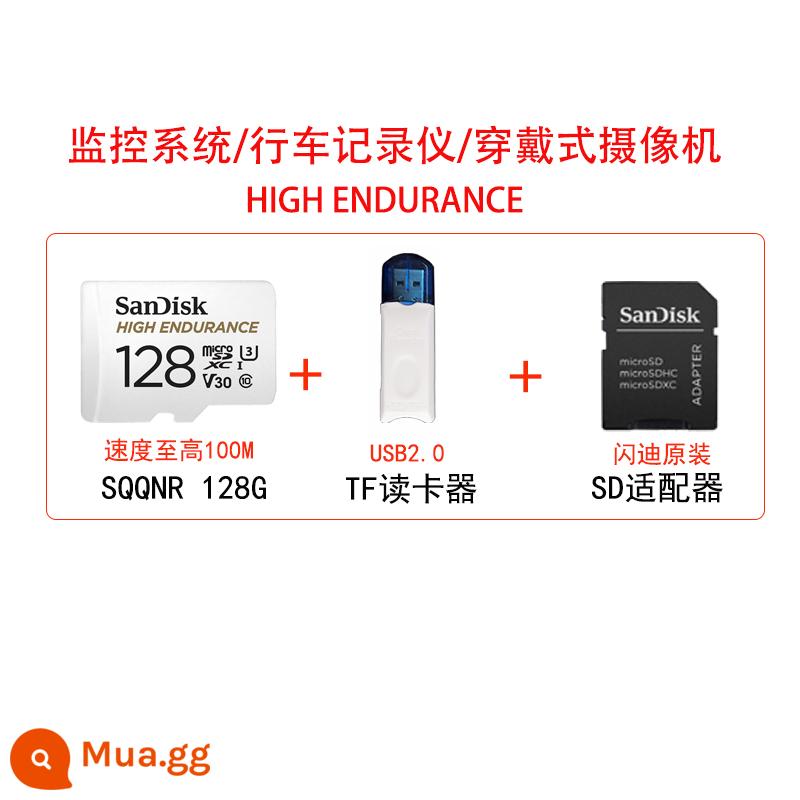 SanDisk độ bền cao video giám sát thẻ nhớ microSD 64G máy ghi hình lái xe thẻ ống kính chụp ảnh giám sát - SQQNR 128G 100M (thẻ ghi đặc biệt) + đầu đọc thẻ 2.0 miễn phí + ngăn chứa thẻ SD