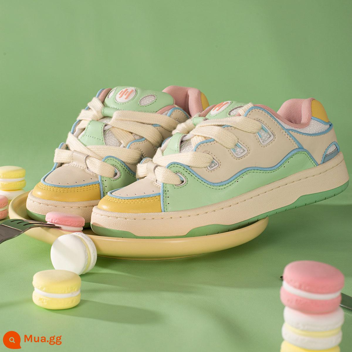 Giày bánh mỳ ollieskate macaron dopamine kem da mới BAKE giày trượt ván nam nữ - BAKEⅥFB37005/bột màu be xanh