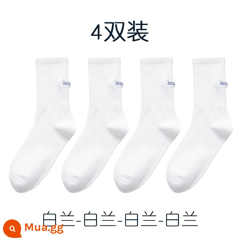 SOCK MEN Summer Tide nam học trung học sinh học Cotton Cotton Bảng chữ cái thêu giữa những gì - 4 hoa lan trắng