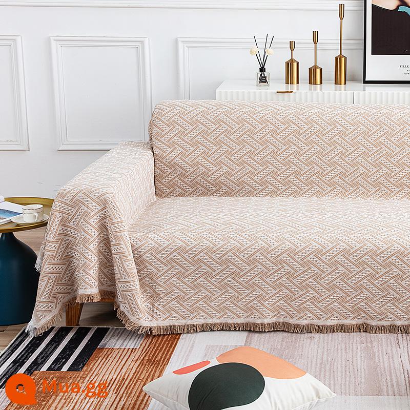 Mumi Đơn Giản Sofa Khăn Full Chống Trơn Trượt Ghế Đôi Chống Mèo Xước Đa Năng Sofa Chăn Bọc Sofa vải Dày - Khaki + khung chữ T màu trắng