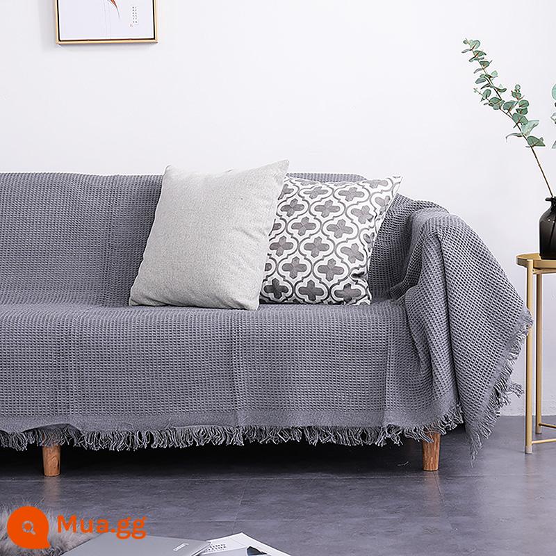 Mumi Đơn Giản Sofa Khăn Full Chống Trơn Trượt Ghế Đôi Chống Mèo Xước Đa Năng Sofa Chăn Bọc Sofa vải Dày - bánh quế màu xám