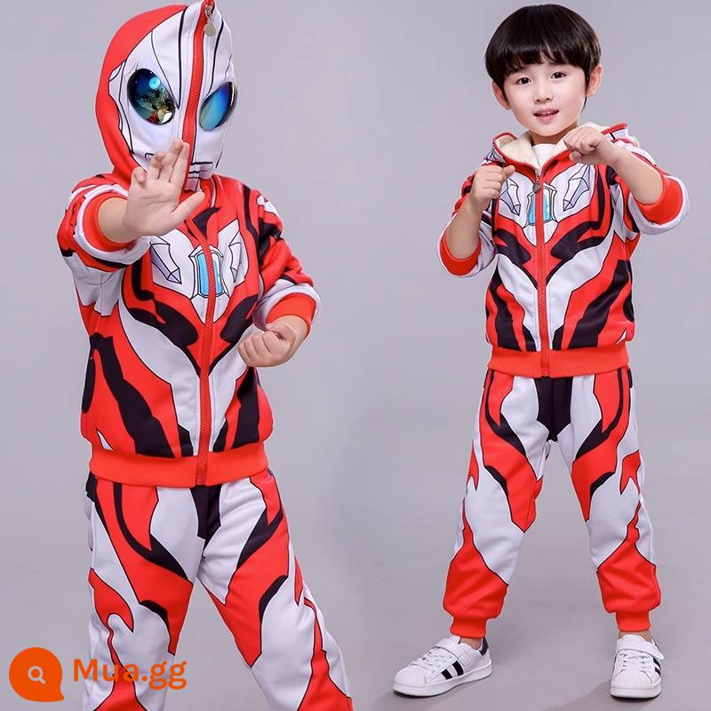 Ultraman quần áo bé trai phù hợp với trẻ em mùa xuân và mùa thu đông quần áo Superman cộng với áo khoác lông cừu Sailo Halloween Zeta - Bộ áo khoác nhung [Gedde]